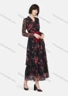 Wholesale Women's Casual Floral Print Wrap V Neck Long Sleeve Tie Front Layered Ruffle Hem Maxi Dress - Liuhuamall