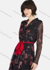 Wholesale Women's Casual Floral Print Wrap V Neck Long Sleeve Tie Front Layered Ruffle Hem Maxi Dress - Liuhuamall