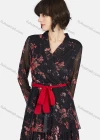 Wholesale Women's Casual Floral Print Wrap V Neck Long Sleeve Tie Front Layered Ruffle Hem Maxi Dress - Liuhuamall