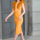 Women's Glamorous Plunge Neck Sleeveless Feather Trim Bodycon Midi Dress T3780# Clothing Wholesale Market -LIUHUA