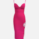 Women's Elegant Spaghetti Strap Side Slit Hollow Out Sequin Midi Cami Dress Deep Pink Clothing Wholesale Market -LIUHUA