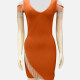 Women's Elegant V Neck Fringe Trim Scarf Hem Short Tank Dress T179# Clothing Wholesale Market -LIUHUA