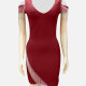 Women's Elegant V Neck Fringe Trim Scarf Hem Short Tank Dress T1802# Clothing Wholesale Market -LIUHUA