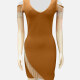 Women's Elegant V Neck Fringe Trim Scarf Hem Short Tank Dress X42381# Clothing Wholesale Market -LIUHUA