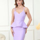 Women's Elegant Straps Layered Wrap Short Cami Dress Lavender Clothing Wholesale Market -LIUHUA