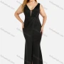 Wholesale Women's Elegant Plain Deep V-Neck Zip Back Sequin Split Wrap Hem Evening Dress preview
