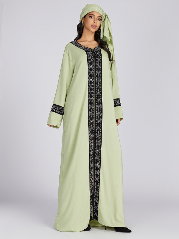 Women's Folkloric Plain Rhinestone Decor Splicing V Neck Long Sleeve Robe Maxi African Dress, Clothing Wholesale Market -LIUHUA, SPECIALTY
