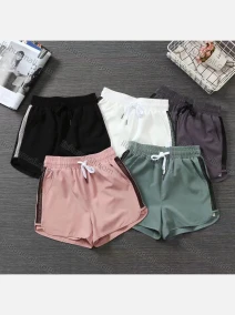 Wholesale Women's Plain Quick Dry Breathable Mesh Elastic Waist Drawstring Sporty Shorts, LIUHUA CLOTHING WHOLESALE
