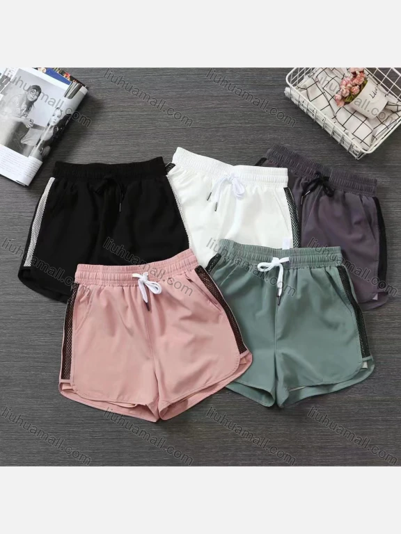 Wholesale Women's Plain Quick Dry Breathable Mesh Elastic Waist Drawstring Sporty Shorts