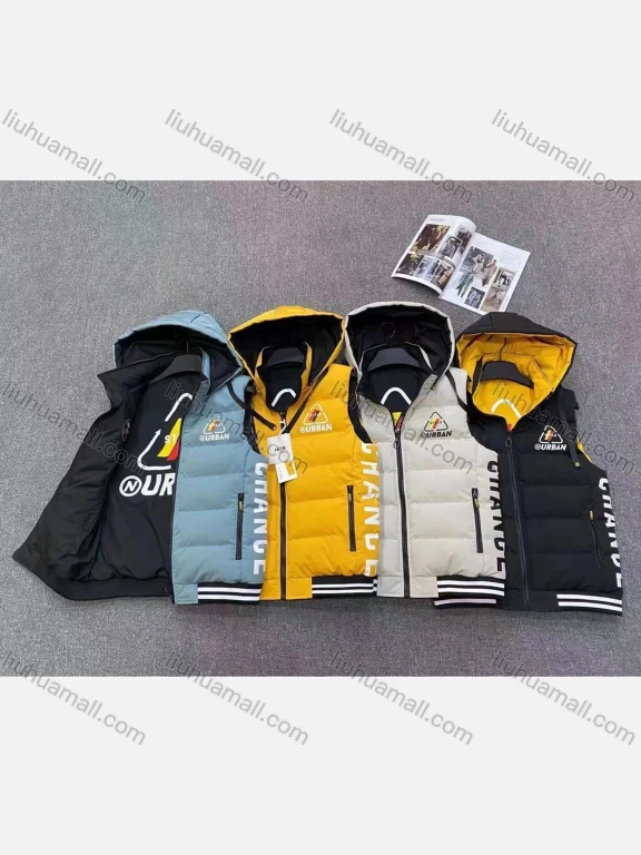 Wholesale Men's Casual Letter Print Hooded Zipper Down Vest Jacket 46#