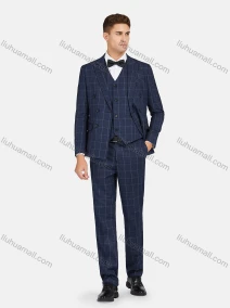 Wholesale Men's Formal Lapel Plaid Pockets Blazer & Vest & Pant 3 Pieces Suit Sets, LIUHUA CLOTHING WHOLESALE