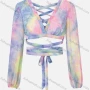 Wholesale Women's Sexy Plunge Neck Long Sleeve Tie Dye Cutout Lace Up Back Crop Tops preview