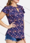Wholesale Women's Casual Ruffle Sleeve Chested Cutout Curve Hem Floral Print Tops - Liuhuamall