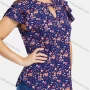 Wholesale Women's Casual Ruffle Sleeve Chested Cutout Curve Hem Floral Print Tops preview