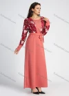 Wholesale Women's Long Sleeve Round Neck Floral Print Splicing A-line Maxi Dress With Belt - Liuhuamall
