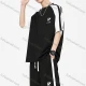 Wholesale Men's Casual Letter Striped Trim Unisex Half Sleeve T-Shirts & Drawstring Patch Pocket Shorts 2 Piece Set Black Clothing Wholesale Market Liuhua