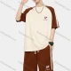 Wholesale Men's Casual Letter Striped Trim Unisex Half Sleeve T-Shirts & Drawstring Patch Pocket Shorts 2 Piece Set Coffee Clothing Wholesale Market Liuhua