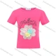 Wholesale Girls Casual Round Neck Sequins 3D Floral Applique Letter Print Short Sleeve Tee Deep Pink Clothing Wholesale Market Liuhua
