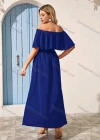 Wholesale Women's Plain Off Shoulder Split Side Ruffle Trim Maxi Cocktail Dress - Liuhuamall