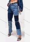 Wholesale Women's Fashion Colorblock Patchwork Frayed Raw Trim Patch Pocket Jeans - Liuhuamall