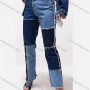 Wholesale Women's Fashion Colorblock Patchwork Frayed Raw Trim Patch Pocket Jeans preview