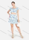 Wholesale Women's Floral Print Boat Neck Puff Sleeve Crop Top & Ruffled Mini Skirt 2 Piece Set - Liuhuamall