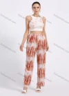 Wholesale Women's Casual Tie Dye Round Neck Crop Tank Top & Wide Leg Pants 2 Piece Set - Liuhuamall
