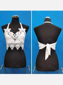 Wholesale Women's Sexy Halter Hollow Out Lace Trim Tie Back Crop Tops, LIUHUA CLOTHING WHOLESALE