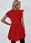 Wholesale Women's Plain Petal Crew Neck Ruffle Sleeve High Low Hem Tunic B1020X# - Liuhuamall