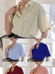 Wholesale Women's Collared Short Sleeve Buttons Plain Casual Shirt AY170#, LIUHUA CLOTHING WHOLESALE