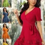 Wholesale Women's Casual Short Sleeve Wrap V Neck Layered Ruffle Hem Dress AY102# preview