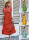 Wholesale Women's Boho V Neck Short Sleeve Floral Print Side Slit Midi Dress AY108# - Liuhuamall