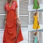 Wholesale Women's Boho V Neck Short Sleeve Floral Print Side Slit Midi Dress AY108# preview