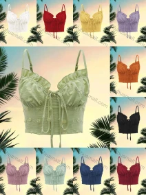 Wholesale Women's Sexy Spaghetti Strap Swiss Dot Print Tie Front Crop Cami Tops AY106#, LIUHUA CLOTHING WHOLESALE