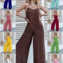 Wholesale Women's Spaghetti Strap Halter Backless Plain Casual Wide Leg Jumpsuits AY109# preview