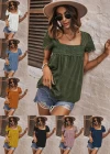 Wholesale Women's Casual Short Sleeve Square Neck Embroidery Lace Trim Plain Tops AY113# - Liuhuamall