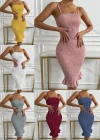 Wholesale Women's Sexy Spaghetti Strap Ruffle Hem Bodycon Knee Length Dress AY122# - Liuhuamall