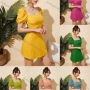 Wholesale Women's Square Neck Puff Sleeve Open Back Bow Knot Back Plain Short Dress AY183# preview