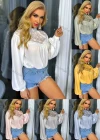 Wholesale Women's Stand Collar Lantern Sleeve Plant Embroidery Keyhole Back Plain Blouse AY194# - Liuhuamall