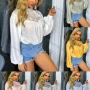 Wholesale Women's Stand Collar Lantern Sleeve Plant Embroidery Keyhole Back Plain Blouse AY194# preview