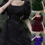 Wholesale Women's Retro Square Neck Puff Sleeve Ruched Cutout Waist Lace Up Plain Short Dress AY195# preview