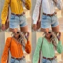 Wholesale Women's Elegant V Neck Lace Lantern Sleeve Plain Blouse AY199# preview