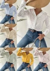 Wholesale Women's V Neck Long Sleeve Eyelet Lace Button Down Plain Blouse AY200# - Liuhuamall