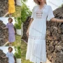 Wholesale Women's Sexy V Neck Ruffle Sleeve Sheer Mesh Splicing Lace Up Back Ruffle Trim Layered Plain Midi Dress AY205# preview