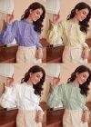 Wholesale Women's Retro Ruffle Neck Lantern Sleeve Ruffle Trim Floral Embroidery Keyhole Back Plain Blouse AY206# - Liuhuamall