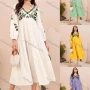 Wholesale Women's Causal V Neck Lantern Sleeve Plants Print Ruffle Hem Midi Dress AY211# preview