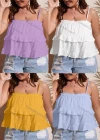 Wholesale Women's Spaghetti Strap Ruffle Trim Plain Cami Top AY221# - Liuhuamall