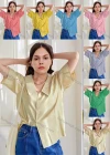Wholesale Women's Peter Pan Collar Half Sleeve Button Down Plain Casual Shirt AY226# - Liuhuamall