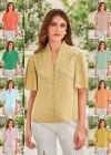 Wholesale Women's V Neck Ruffle Sleeve Button Front Plain Blouse AY227# - Liuhuamall