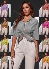 Wholesale Women's Short Sleeve Pocket Button Down Plain Casual Shirt AY228# - Liuhuamall